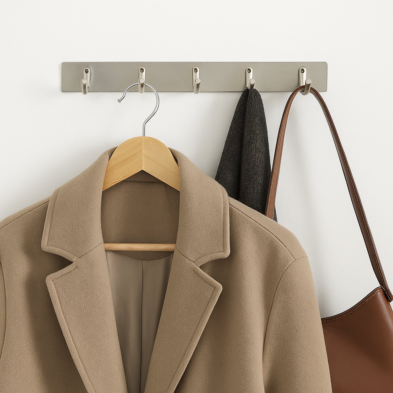 Stainless Steel Wall Mounted Coat 5 Hook Rack (26x3 / 1 Pc) Stainless Steel Wall Mounted Coat 5 Hook Rack (26x3 / 1 Pc)